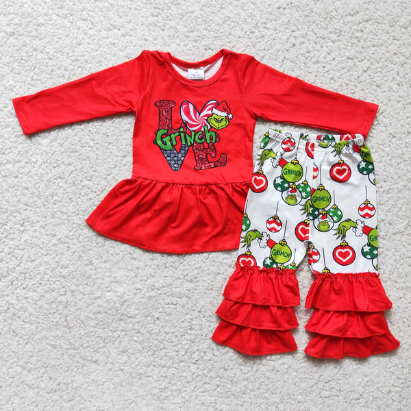 6 A10-27 baby girl clothes red love cartoon christmas outfits