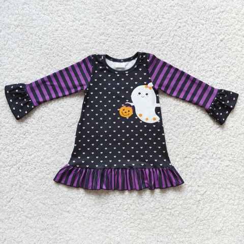 girl ghost black dot purple stripe pumpkin halloween dress