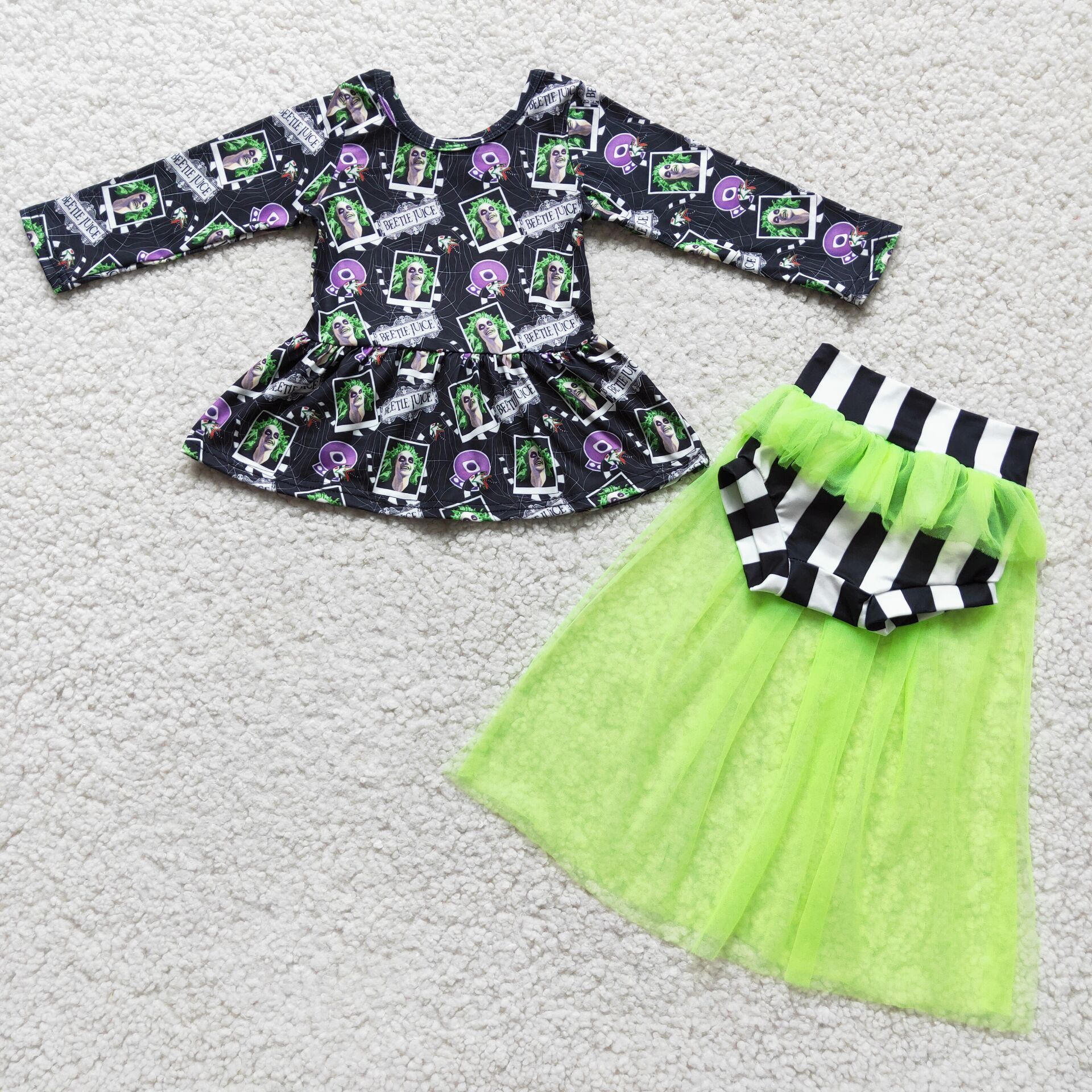 girls halloween green tulle skirt set