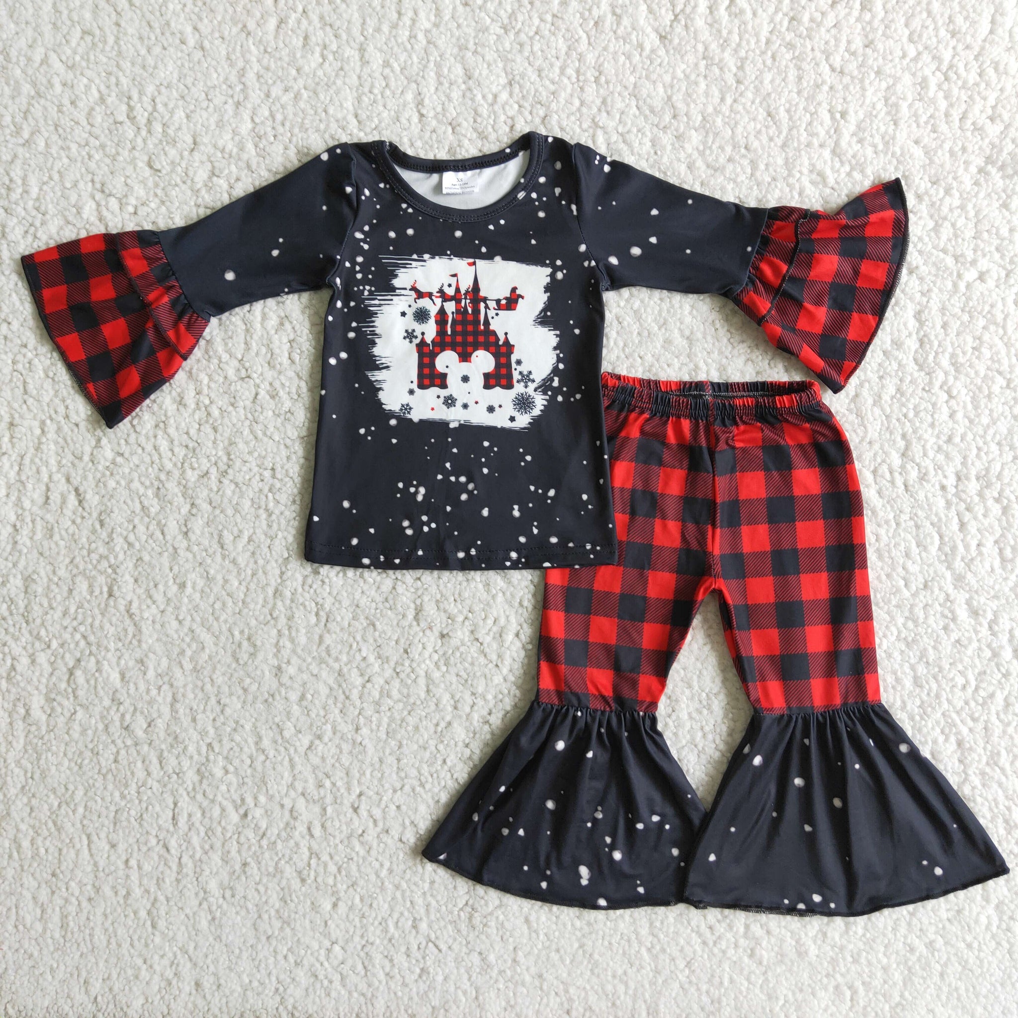 6 A16-19 baby girl clothes black plaid winter outfits
