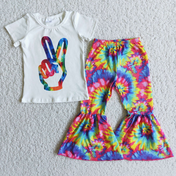 Aa-2 girl clothes tie dye fall spring short sleeve set-promotion 7.17