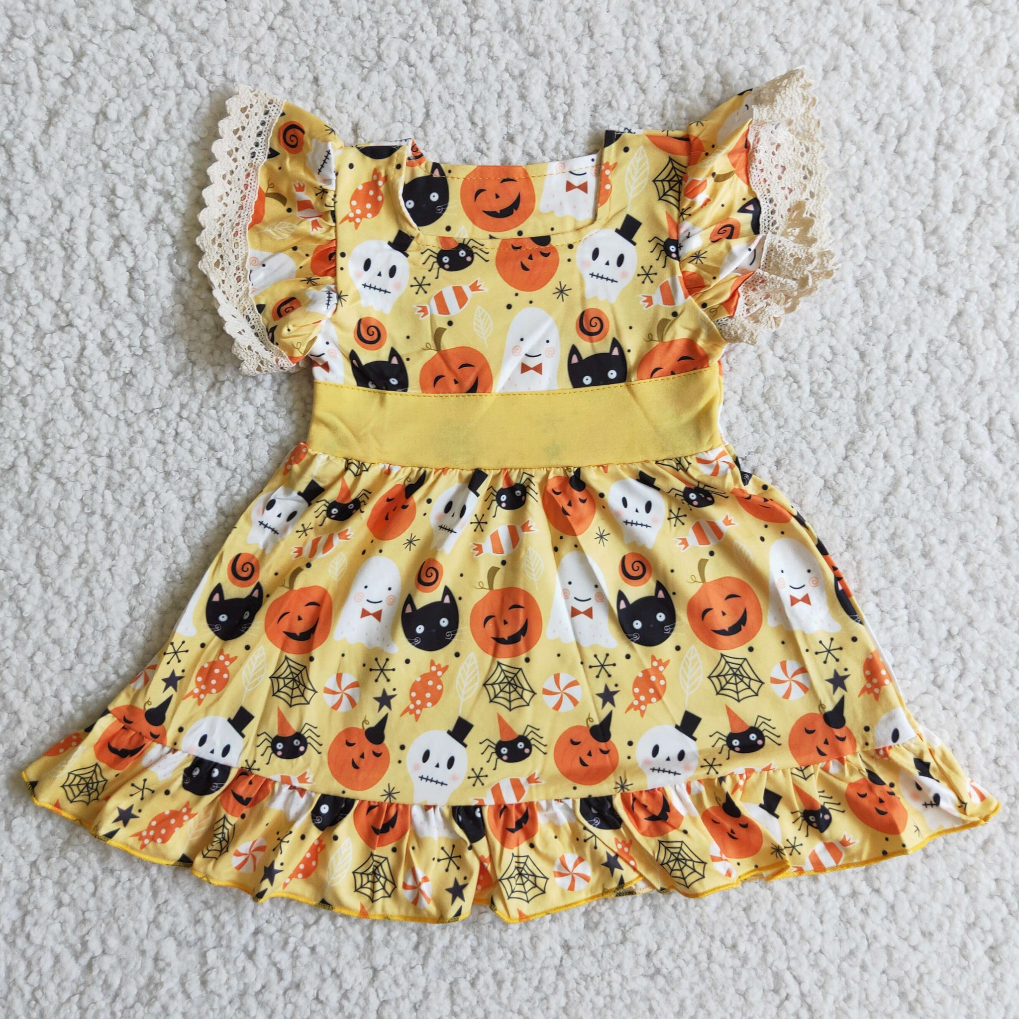 B10-9 orange pumpkin lace girls dresses toddler halloween costume