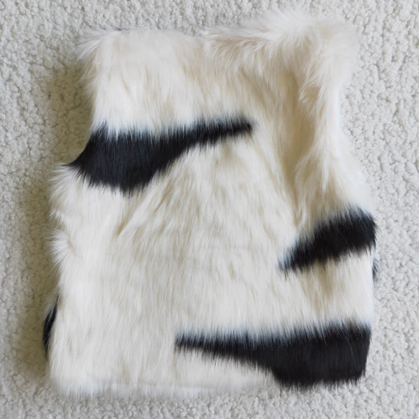 girl fur black and white cow winter vest