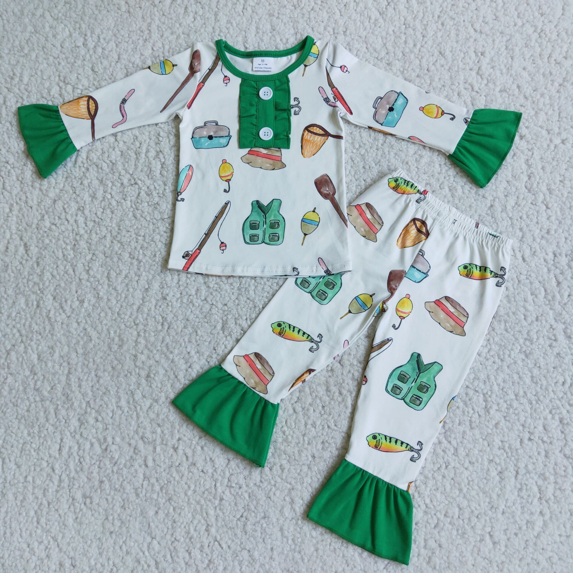 6 A3-11 baby girl clothes fish green girl winter pajamas set-promotion 2023.12.16