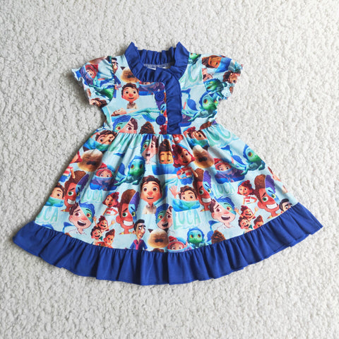 E4-2 girl blue short sleeve summer cartoon dress-promotion 2024.3.2 $2.99