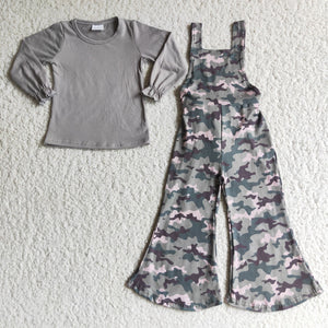 6 C9-36 girl  camouflage winter long sleeve set shirt +jumpsuit overalls