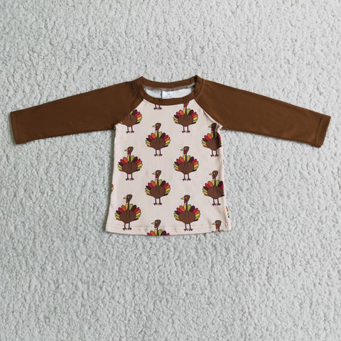 6 C6-34 boy thanksgiving clothes turkey brown shirt top