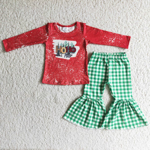 6 C10-9 girl winter red green plaid long sleeve set-promotion 2023.11.4