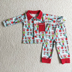 6 C11-17 boy sleepwear cartoon pocket christmas pajamas set