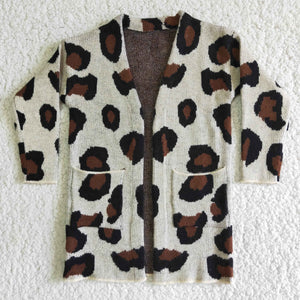 girl winter leopard sweater long sleeve coat