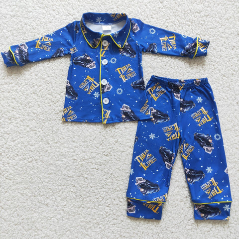 6 A11-19 RTS baby boy clothes blue winter pajamas set