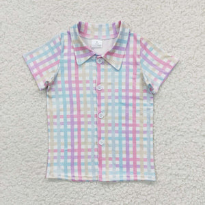 BT0215 kids clothes colorful plaid summer tshirt easter tshirt