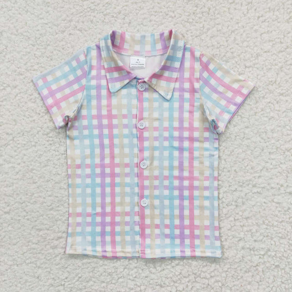 BT0215 kids clothes colorful plaid summer tshirt easter tshirt