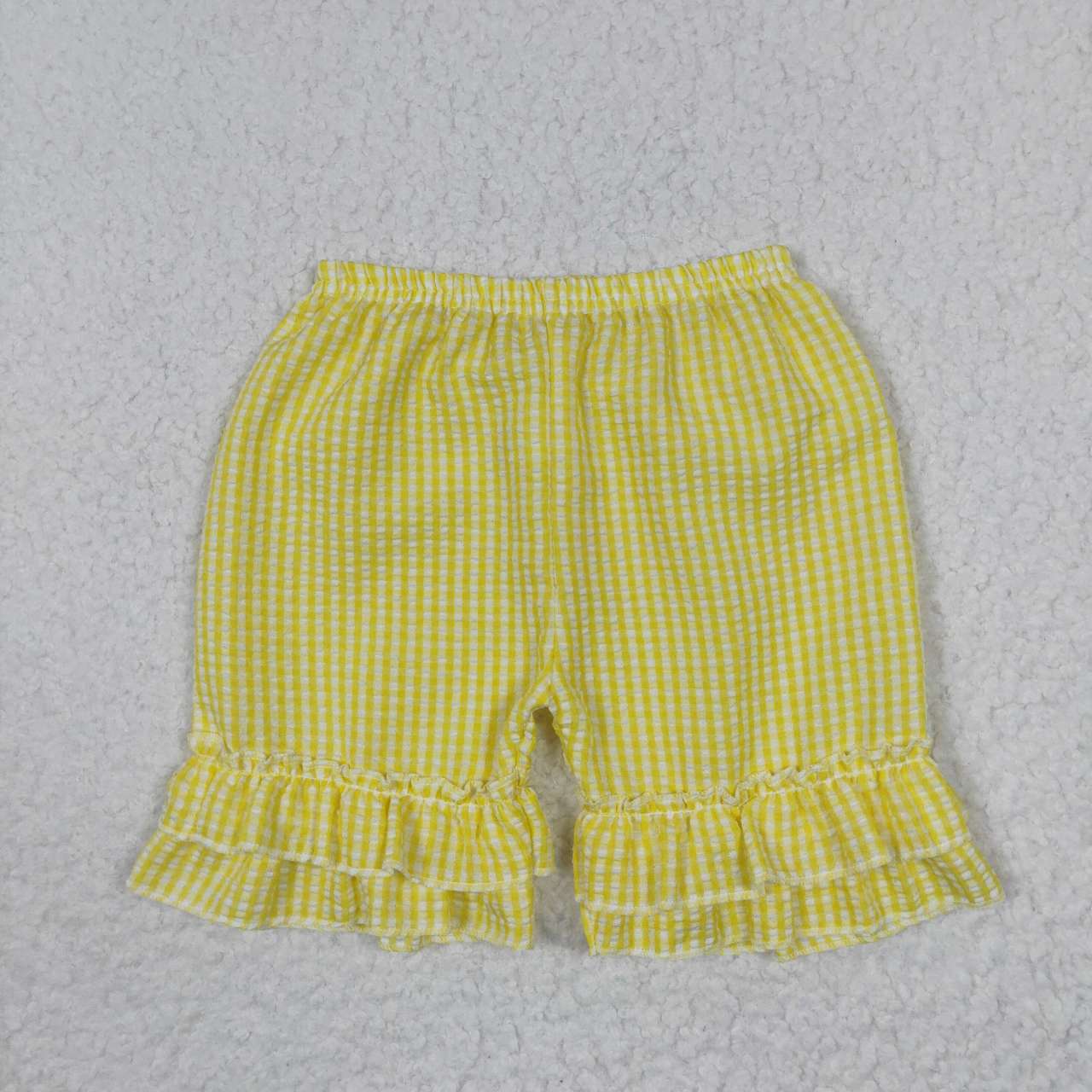 SS0065 toddler girl summer shorts yellow girl seersucker bottom