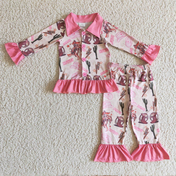 GLP0279 howdy pink sleepwear winter girl pajama set