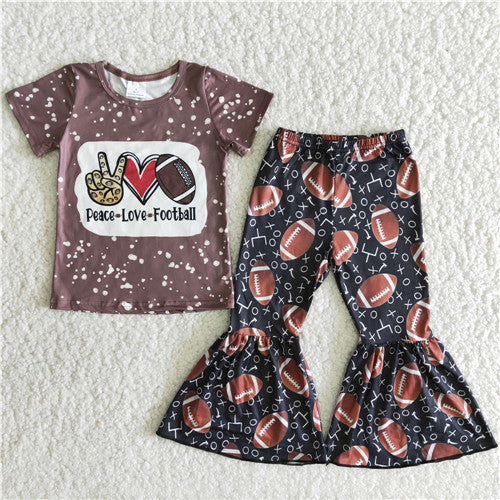 B5-16 baby girl clothes football brown short sleeve fall spring set-promotion 2023.12.30