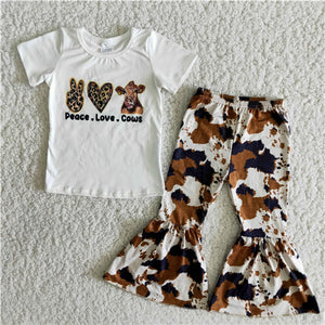 B10-16  toddler girl clothes peace love cow short sleeve spring fall set-promotion 2023.12.16