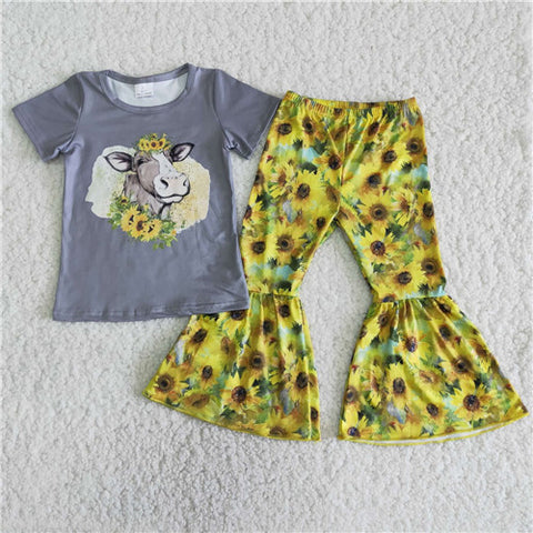 B9-15 toddler girl clothes cow sunflower summer outfit-promotion $2.99 2024.4.27