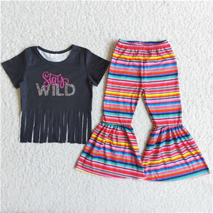 D13-2 promotion girl stay wild colorful stripe short sleeve spring fall set-promotion 2023.8.21