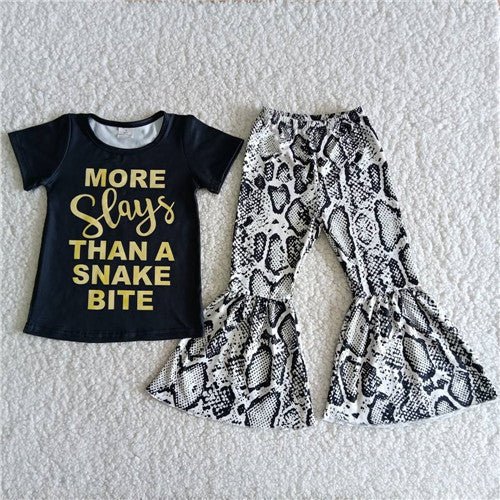 B3-24 girl black more stays than a snake bite baby girl clothes spring fall set-promotion