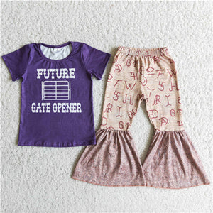 D6-30 girl purple future short sleeve fall spring set-promotion 2024.1.6