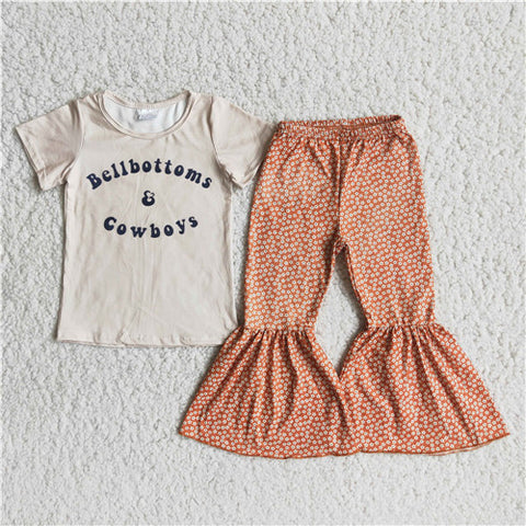 B14-13 baby girl clothes cowboys fall spring bell bottom set-promotion 2023.8.21