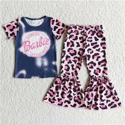E8-1 toddler girl clothes pink leopard baikie short sleeve set