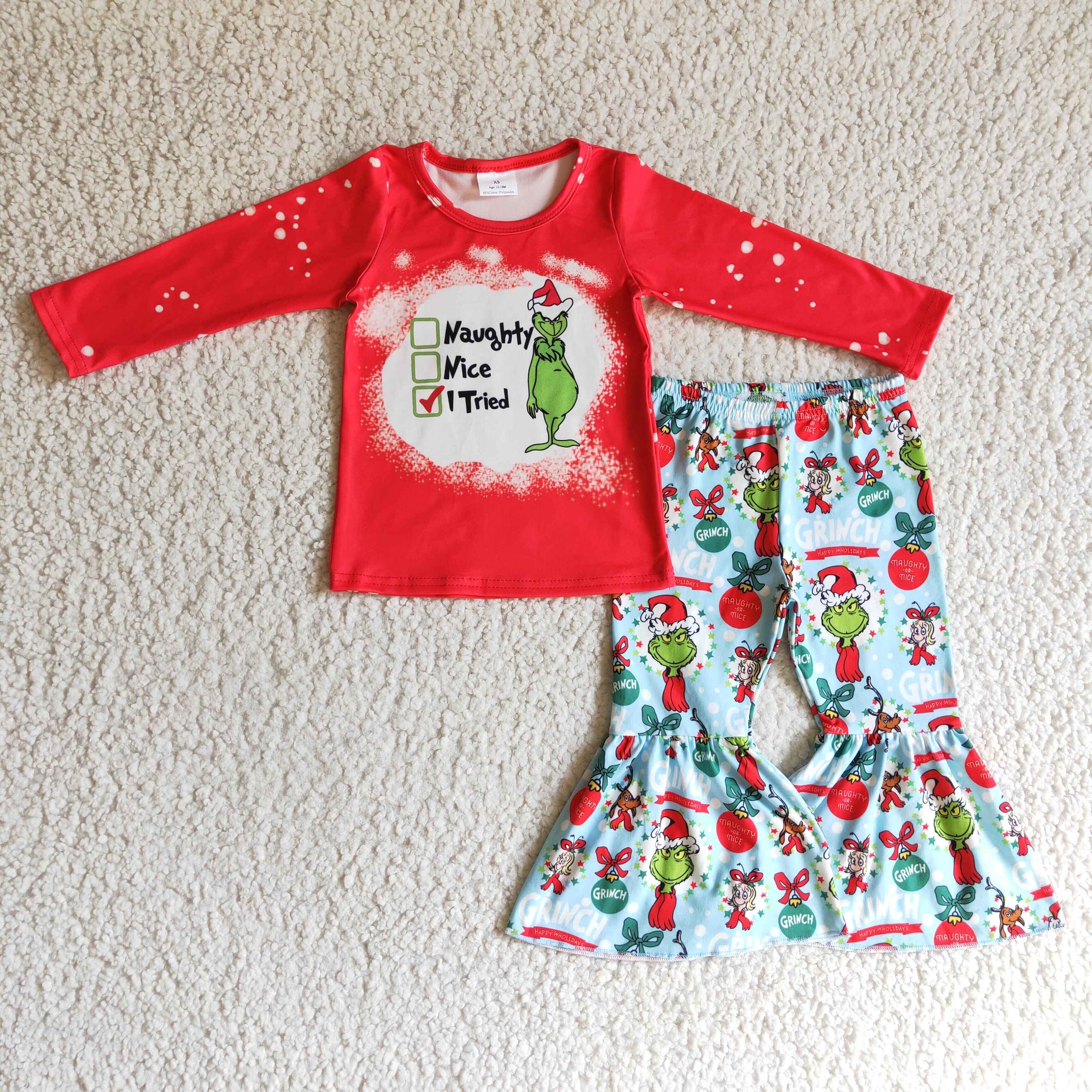GLP0294 red cartoon christmas outfits baby girl clothes