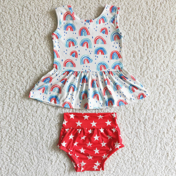 GBO0014 kids clothing july 4th rainbow red dot bummies short sleeve set-promotion 2024.4.27 $5.5