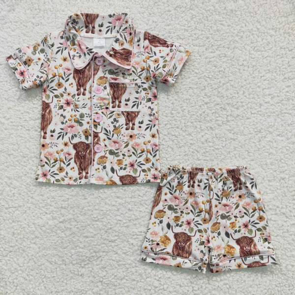GSSO0176 kids clothes boys highland cow summer pajamas set
