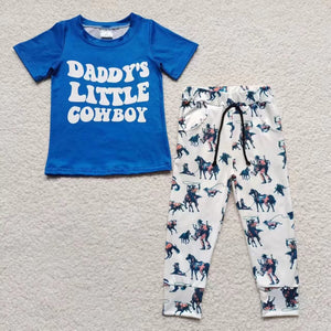 BSPO0100 baby boy clothes daddy's little cowboy fall spring outfit boutique clothing set