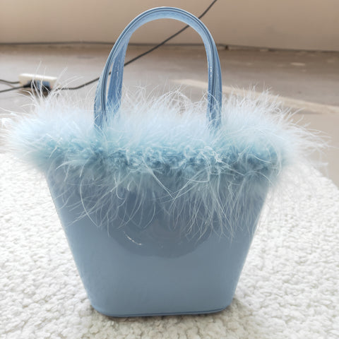 BA0033 blue fur leather bag