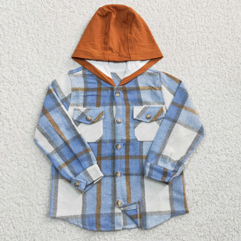 BT0208 toddler girl clothes blue paid hoodies shirt coat