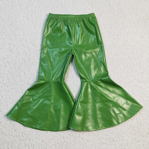 P0051 baby girl clothes green leather pant bell bottom pants flare pant