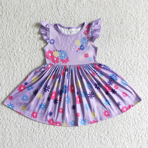 GSD0003 kids clothing girl summer purple flower flutter sleeve dress-promotion 2023.12.16