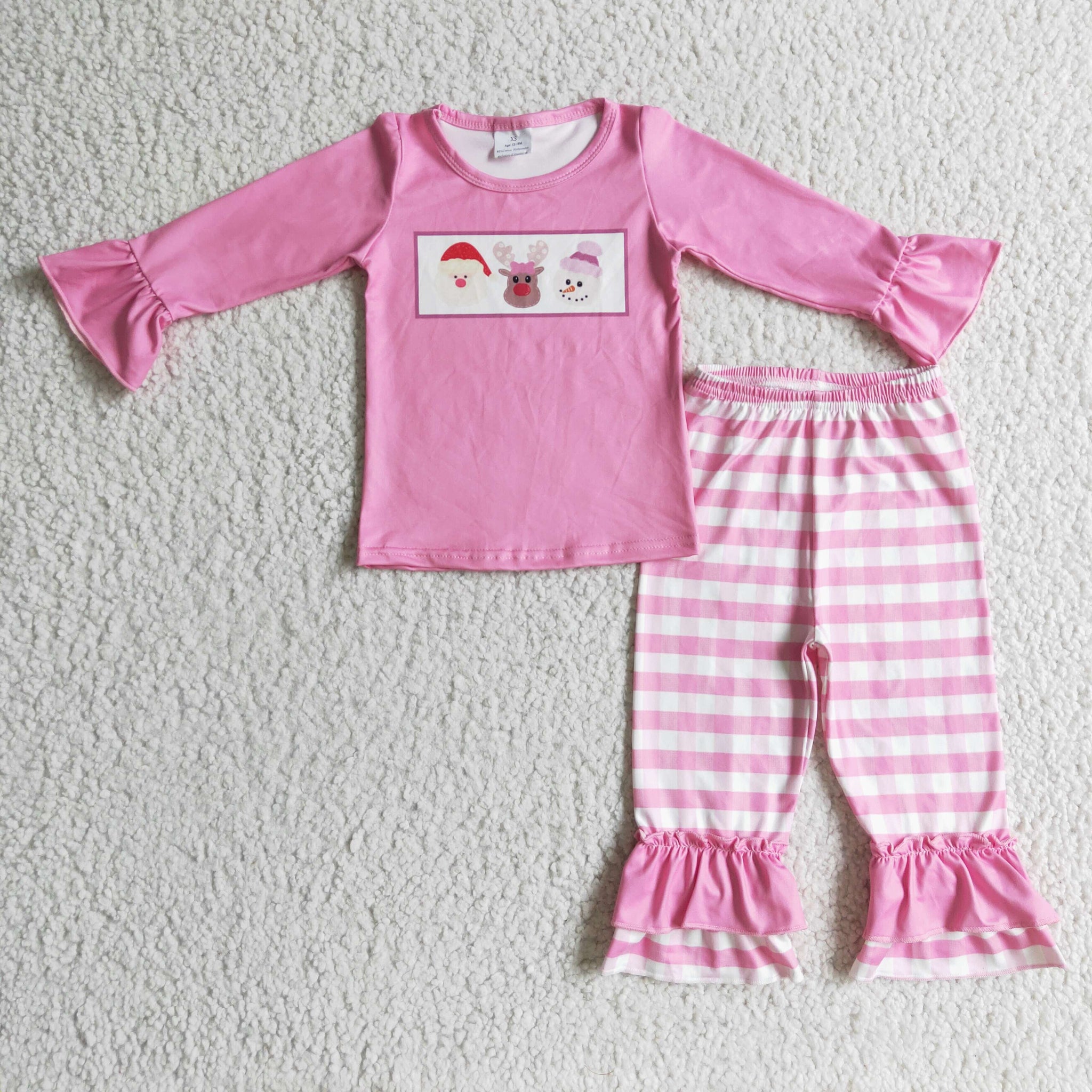 GLP0315 baby girl clothes pink santa claus christmas set