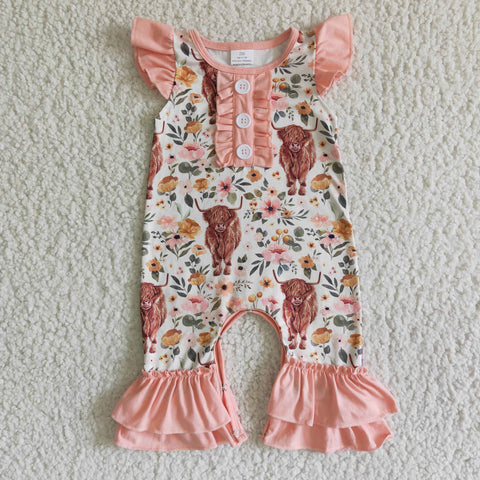 SR0010 baby girl clothes cow flutter sleeve romper