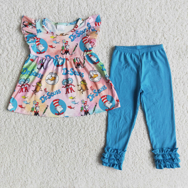 E13-11 toddler girl clothes catoon blue fall spring outfit