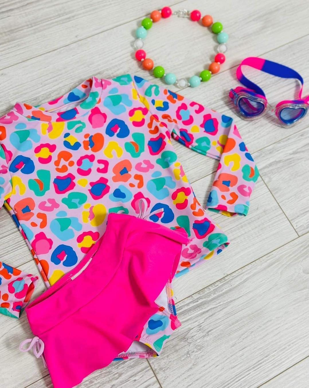 S0062 baby girl clothes swimsuit hot pink swimwear 1