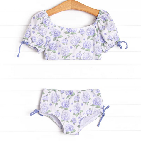 S0330 RTS baby girl clothes floral purple girl summer swimsuit beach wear