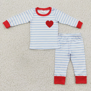 BLP0149 baby boy clothes blue stripe embroidery heart valentines day outfits