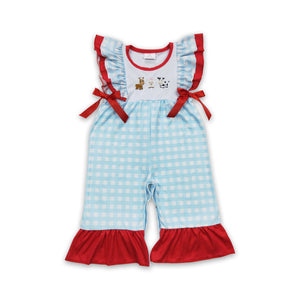 SR0179 baby clothes red farm embroidery cow print summer romper