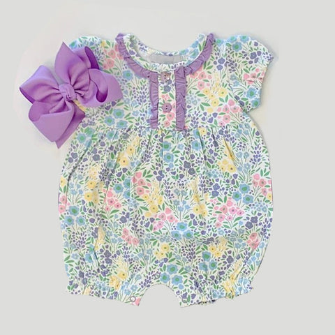 SR1523 pre-order baby girl clothes purple floral toddler girl summer bubble