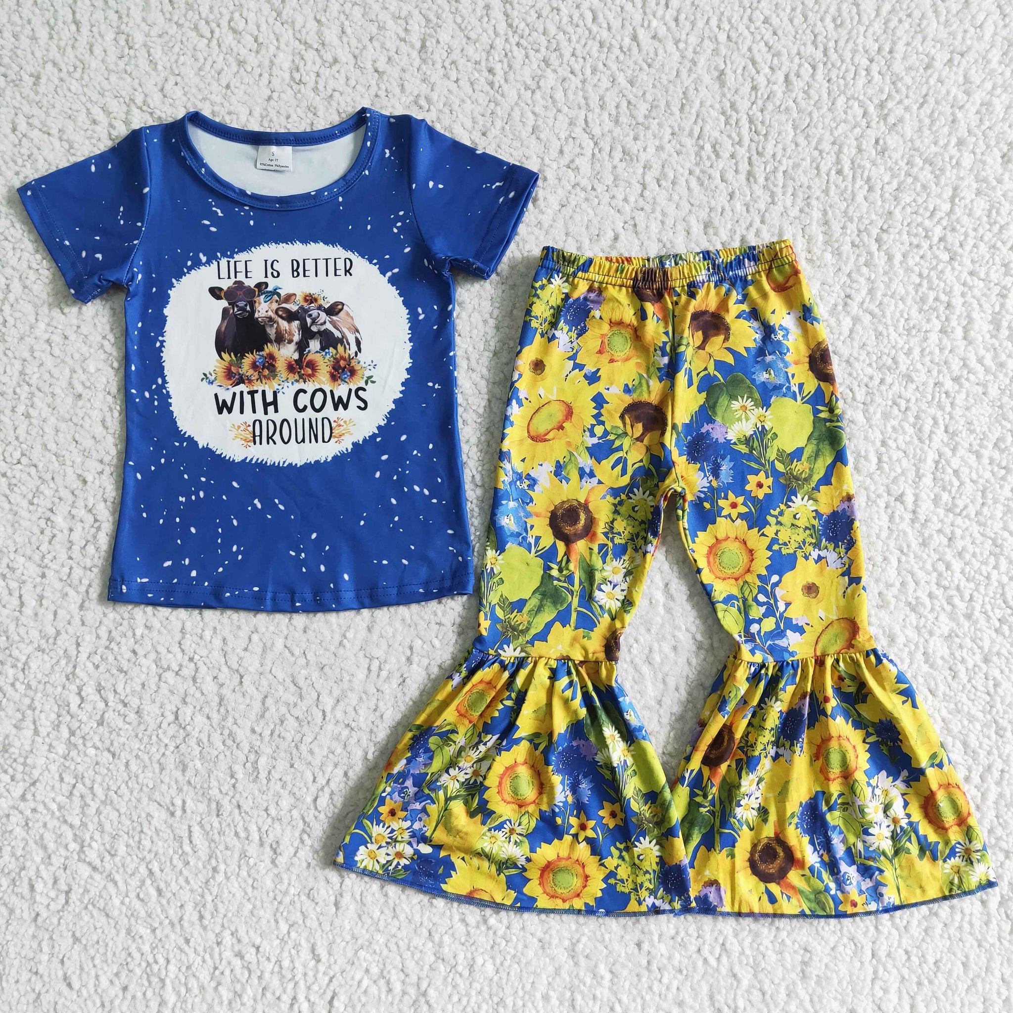 GSPO0071 kids clothing cow sunflower fall spring set