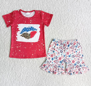 B18-15 baby girl clothes july 4th star month patriotic summer set
