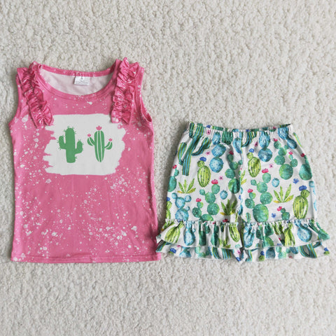 C5-4 girl cactus pink sleeveless summer set-promotion 2024.3.23 $5.5