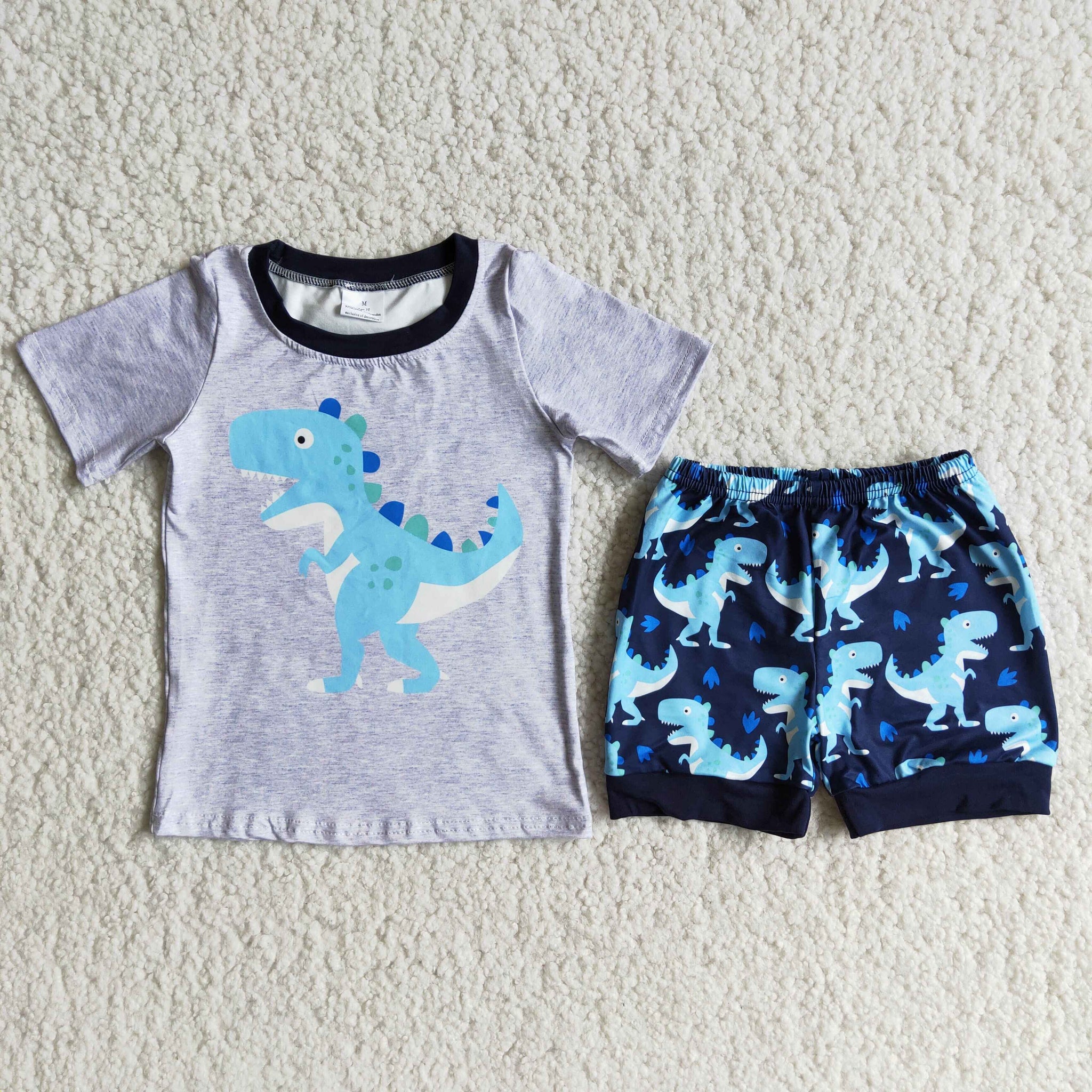 boy clothes summer dinosaur grey short sleeve set