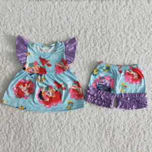 girl purple summer flutter sleeve set