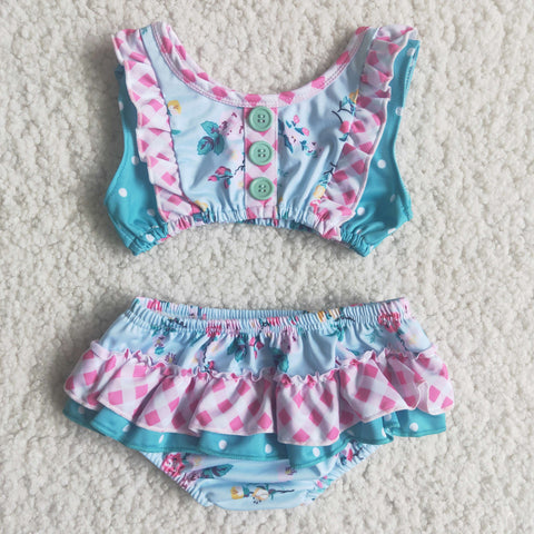 girl summer 2pcs flower swim suit