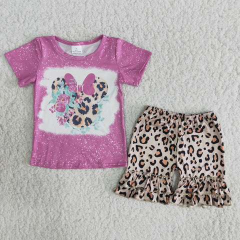 B7-24 girl hot pink leopard short sleeve summer set-promotion 2024.3.16 $5.5